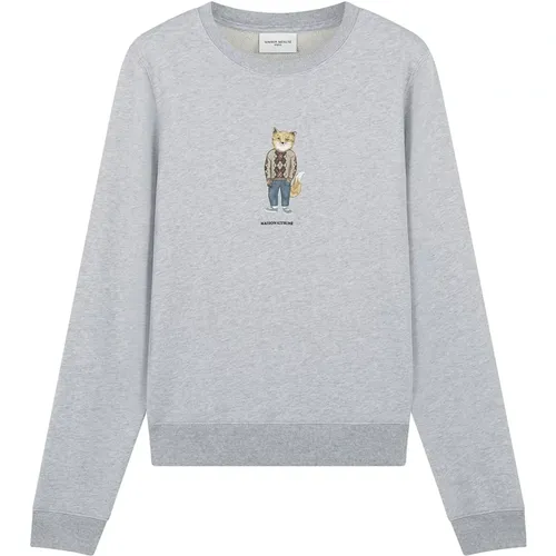 Grey Embossed Logo Sweatshirt , female, Sizes: M, S, XS, XL, L - Maison Kitsuné - Modalova