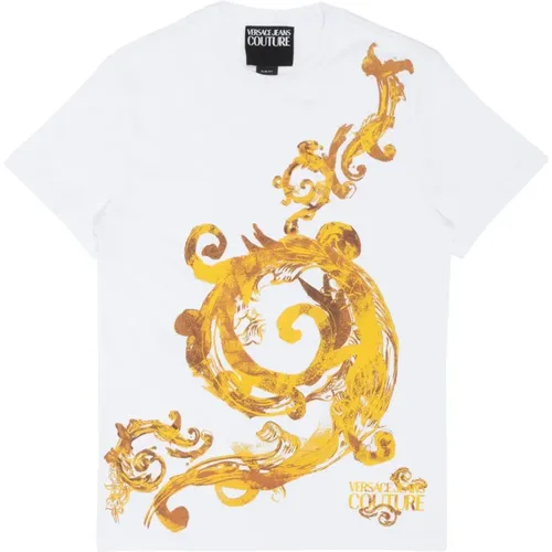 Abstraktes Aquarell T-Shirt mit Logo , Herren, Größe: S - Versace Jeans Couture - Modalova