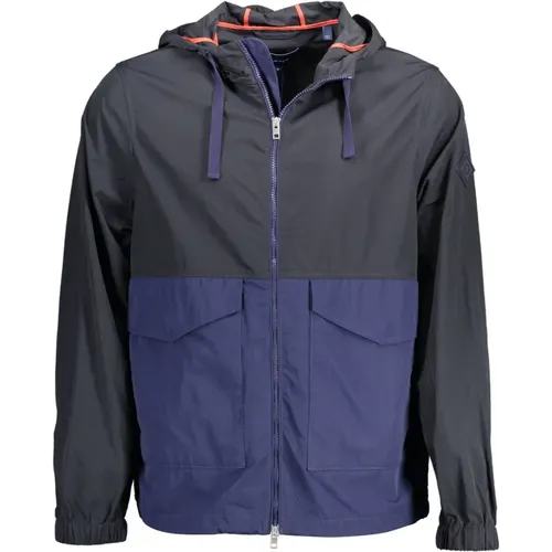 Blue Hooded Sport Jacket with Contrasting Details , male, Sizes: S, XL, M - Gant - Modalova