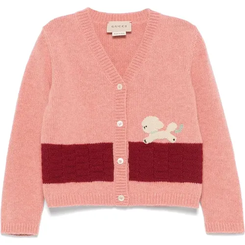 Rosa Pullover mit Hundestickerei - Gucci - Modalova