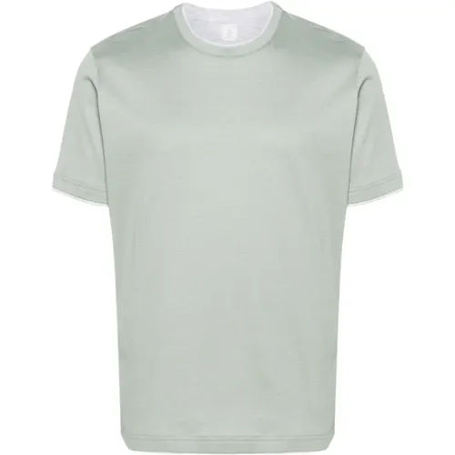 Lagiges Baumwoll-T-Shirt Salbeigrün , Herren, Größe: 3XL - Eleventy - Modalova