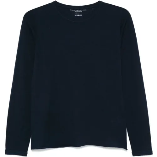 Navy Cashmere Knitwear Sweater , female, Sizes: S, L - majestic filatures - Modalova