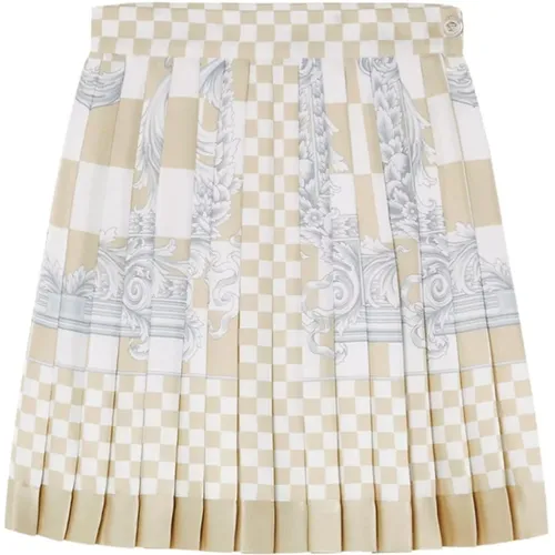 Checkered Silk Pleated Elasticated Skirt , female, Sizes: S - Versace - Modalova