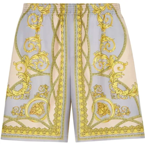 Golden Silk Print Shorts , male, Sizes: S, M, L - Versace - Modalova