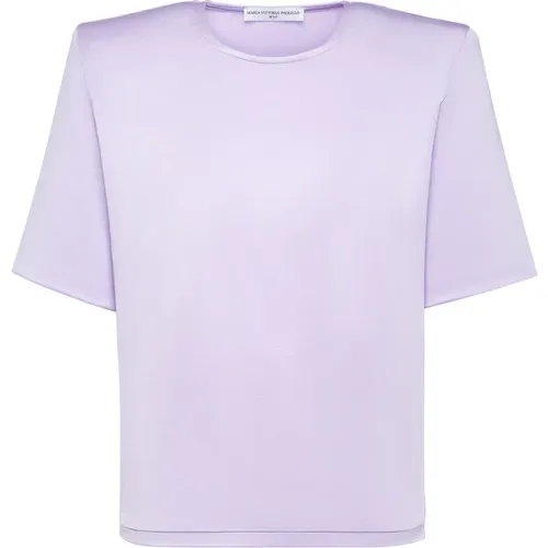 Shiny Effect Crew Neck T-Shirt , female, Sizes: L, XS, M, 2XS, S - MVP wardrobe - Modalova