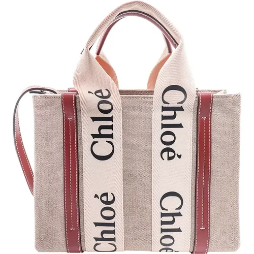 Beige Linen Leather Handbag , female, Sizes: ONE SIZE - Chloé - Modalova