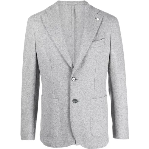 Grey Wool Blend Jacket with Brooch Detail , male, Sizes: M - Luigi Bianchi Mantova - Modalova