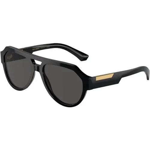 Schwarzer Rahmen Dunkelgraue Gläser Sonnenbrille , Herren, Größe: 56 MM - Dolce & Gabbana - Modalova