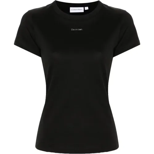 Schwarzes Logo T-Shirt Jersey Kurzarm , Damen, Größe: M - Calvin Klein - Modalova