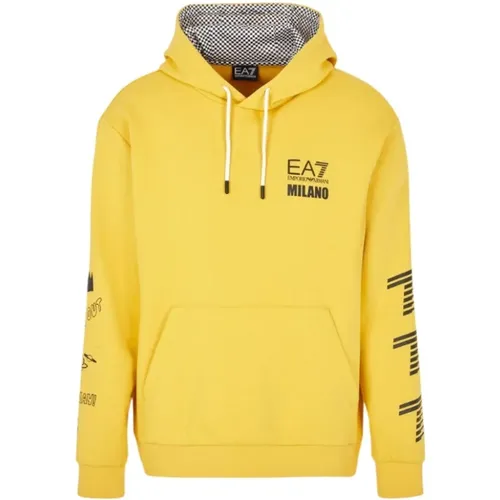 Contrasting Oversized Cotton Blend Hooded Sweatshirt , male, Sizes: S - Emporio Armani EA7 - Modalova