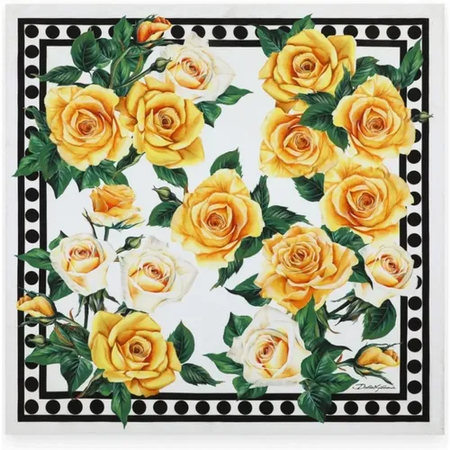 Yellow Rose Silk Twill Scarf , female, Sizes: ONE SIZE - Dolce & Gabbana - Modalova