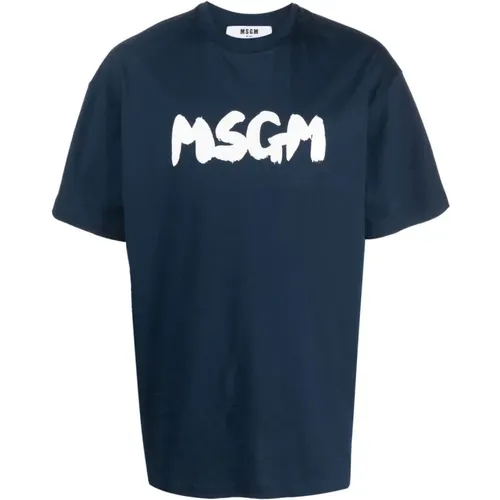 Blaues Logo T-Shirt , Herren, Größe: M - Msgm - Modalova