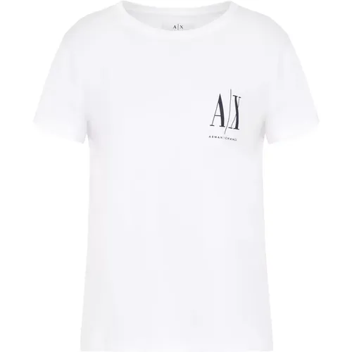 Damen T-Shirt Kollektion 100% Baumwolle , Damen, Größe: S - Armani Exchange - Modalova