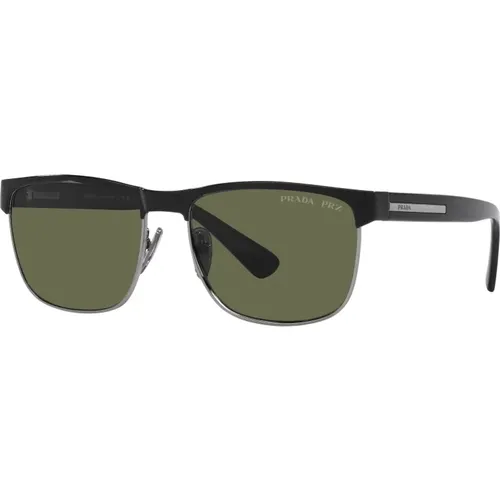 Stylish Sunglasses in Gunmetal /Green , male, Sizes: 58 MM - Prada - Modalova
