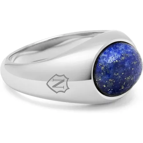 Silver Oval Signet Ring with Blue Lapis - Nialaya - Modalova