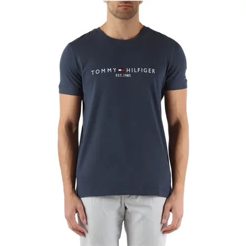 Slim Fit Cotton Logo T-shirt , male, Sizes: L, M, S - Tommy Hilfiger - Modalova