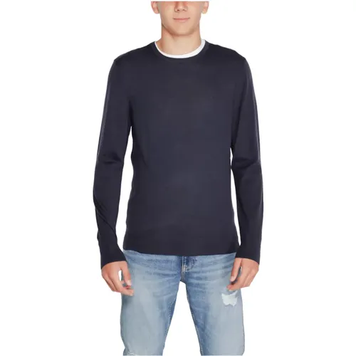 Blauer Wollstrickpullover , Herren, Größe: M - Calvin Klein - Modalova