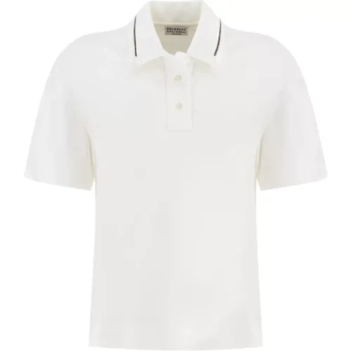 Casual Baumwoll-Poloshirt mit Glänzenden Knöpfen , Damen, Größe: M - BRUNELLO CUCINELLI - Modalova