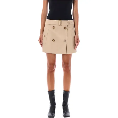 Soft Fawn Cotton Gabardine Mini Trench Skirt , female, Sizes: XS - Burberry - Modalova