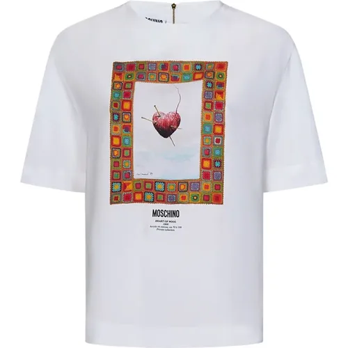Weißes Heart of Wool Shirt mit Goldener Reißverschluss , Damen, Größe: M - Moschino - Modalova