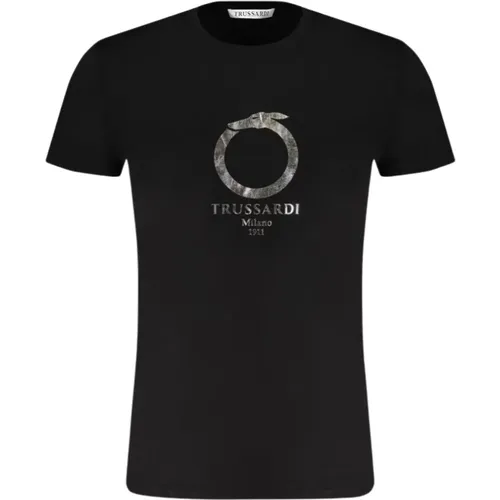 Schwarzes T-Shirt mit Print-Logo - Trussardi - Modalova