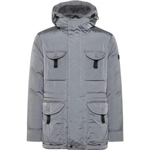 Grey Iridescent Taffeta Jacket with Detachable Fur Collar , male, Sizes: XL - Peuterey - Modalova