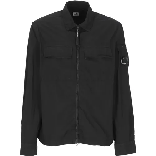 Stilvolles Schwarzes Hemd mit Klassischem Kragen und Frontreißverschluss - C.P. Company - Modalova