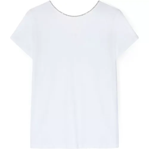 Kristall Rücken V-Ausschnitt T-Shirt , Damen, Größe: M - Motivi - Modalova