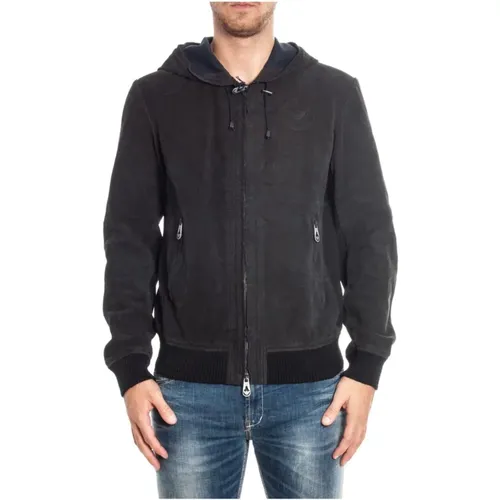 Klassische Lederjacke , Herren, Größe: XL - Armani Jeans - Modalova