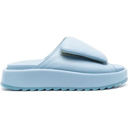 Blaue Leder Casual Offene Zehen Slides , Damen, Größe: 38 1/2 EU - Gia Borghini - Modalova