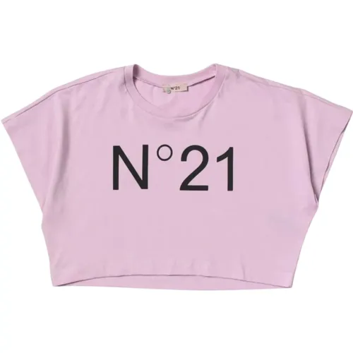 Lila Cropped Kinder T-Shirt mit Logo-Print - N21 - Modalova