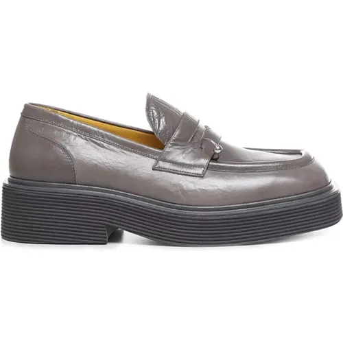 Grey Flat Shoes with Metal Piercing Detail , male, Sizes: 6 UK - Marni - Modalova