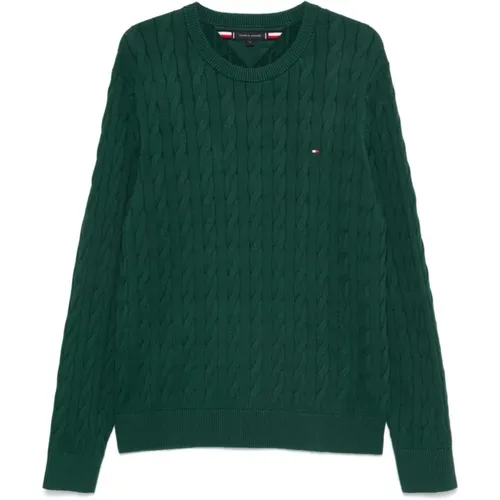 Grüner Zopfmuster Pullover , Herren, Größe: XL - Tommy Hilfiger - Modalova