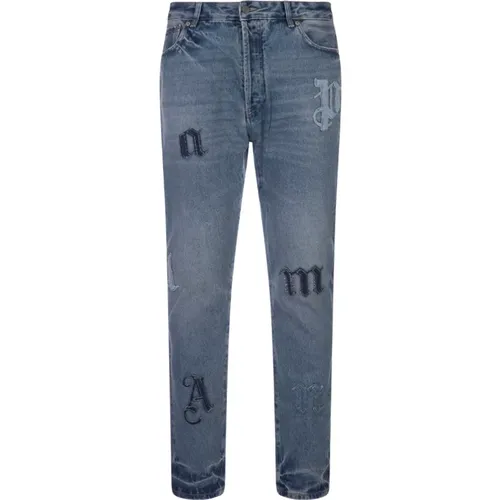 Blaue Slim Fit Logo Jeans , Herren, Größe: W33 - Palm Angels - Modalova