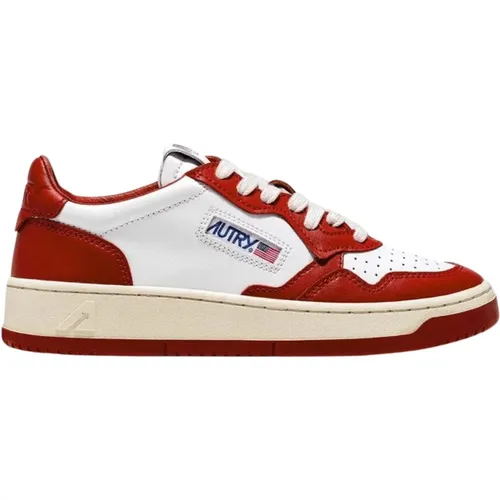 Vintage Low Top Leder Sneakers - Weiß/Rot , Herren, Größe: 41 EU - Autry - Modalova