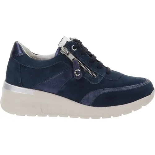 Leder Sneakers mit Schnürung und Reißverschluss , Damen, Größe: 38 EU - Cinzia Soft - Modalova