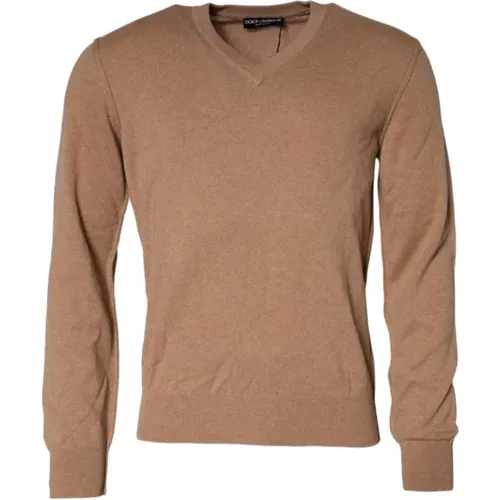 Brauner Cashmere V-Ausschnitt Pullover Sweater - Dolce & Gabbana - Modalova