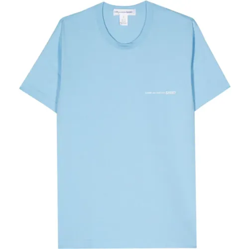 Logo-print cotton T-shirt in Sky , male, Sizes: XL, S, L, M - Comme des Garçons - Modalova