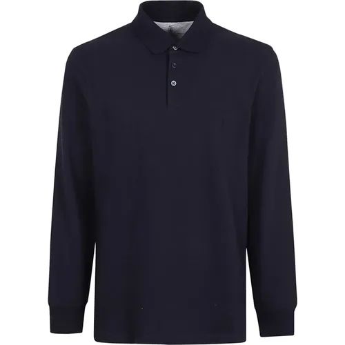 Blau Polo Shirt Langarm , Herren, Größe: L - BRUNELLO CUCINELLI - Modalova