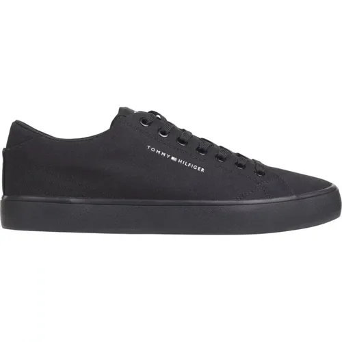 Schwarze Canvas Low Top Sneakers , Herren, Größe: 43 EU - Tommy Hilfiger - Modalova