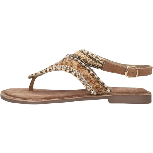 Beiger Sandale mit Perlenverzierung , Damen, Größe: 37 EU - Lazamani - Modalova