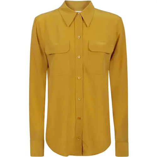 Silk Long-sleeved Shirt, Mustard , female, Sizes: M - Equipment - Modalova