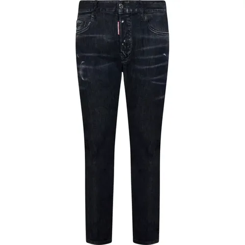 Schwarze Slim-Fit Used-Wash Denim Jeans , Herren, Größe: M - Dsquared2 - Modalova
