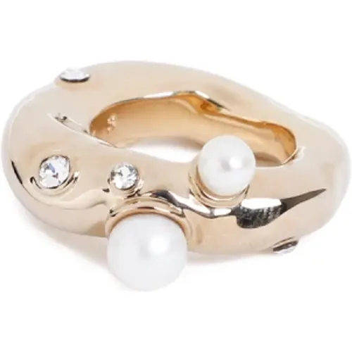 Golden Brass Crystal Pearl Rings , female, Sizes: S, M - Dries Van Noten - Modalova