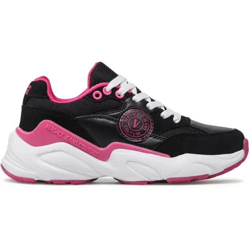 Schwarze Sneakers mit Fuchsia Details , Damen, Größe: 36 EU - Versace Jeans Couture - Modalova