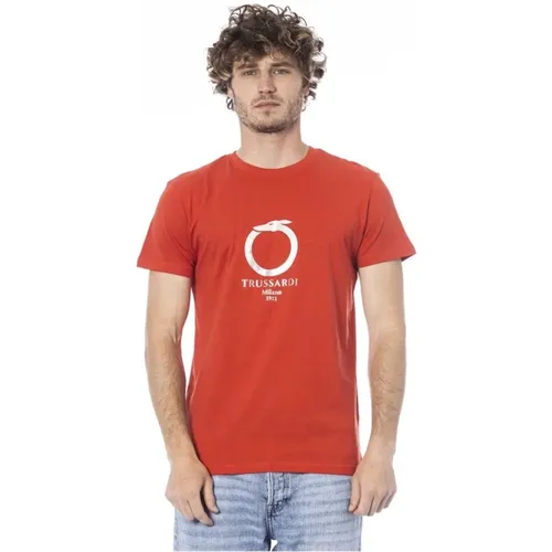 Rotes Logo Print Crew Neck T-Shirt , Herren, Größe: 3XL - Trussardi - Modalova