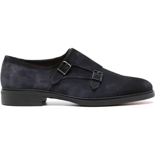 Blaue Wildleder Doppel Schnalle Flache Schuhe - Santoni - Modalova