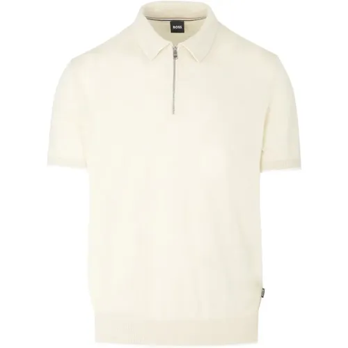 Zip-Up Linen-Blend Polo Shirt , male, Sizes: 2XL - Hugo Boss - Modalova