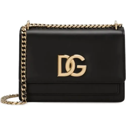 Leather Crossbody Bag with Gold Logo Plaque , female, Sizes: ONE SIZE - Dolce & Gabbana - Modalova