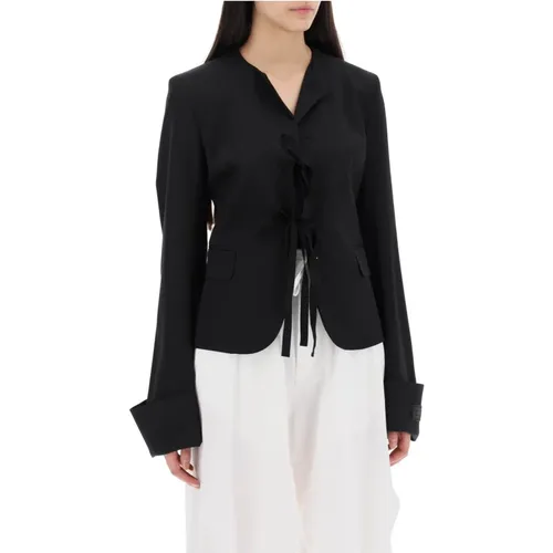 Einreihiger Blazer mit rundem Ausschnitt - MM6 Maison Margiela - Modalova